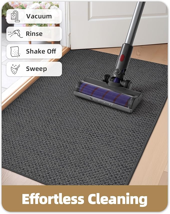 Color&Geometry Ultra-Thin Indoor Door Mat, 22.6"x31.5" Low-Profile Non-Slip Entryway Rug with Modern Geometric Texture, Washable Doormat for Entrance, Front Doors, Grey (Rolled-up NO Creases)