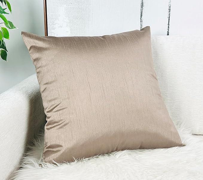 Aiking Home 20x20 Inches Faux Silk Square Throw Pillow Cover, Zipper Closure, Sand (Set of 2)