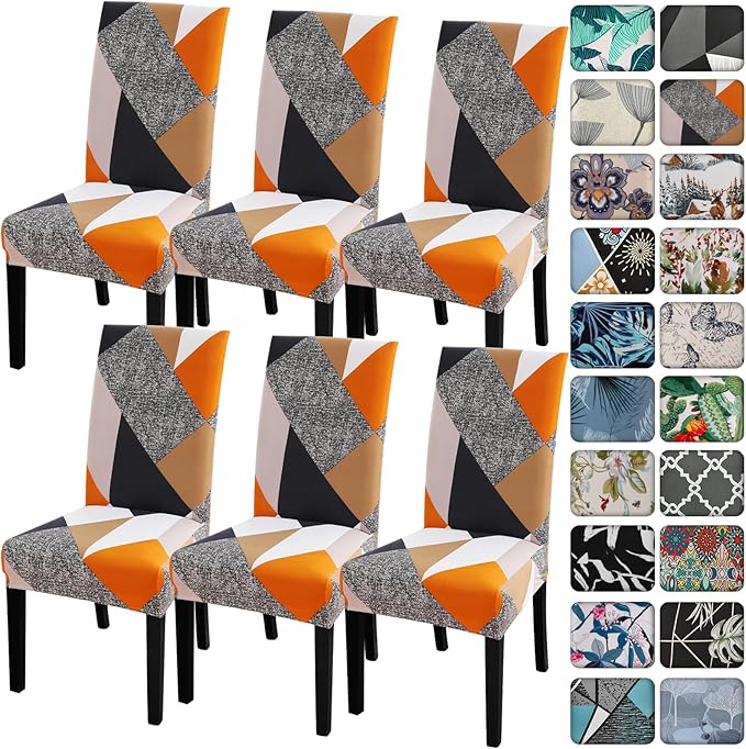 Senllori Dining Room Chair Covers Set of 6,Printed Pattern Parsons Chair Slipcovers Removable Washable Kitchen Seat Dining Chairs Protector Cover for Home or Party