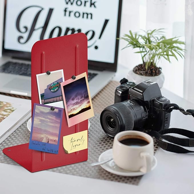 Acrimet Metal Bookends, Jumbo Size 9" H x 4" W x 4-1/2" D, Non-Skid Book Stand for Shelves, Heavy Duty Book Stopper, Red, 1 Pair