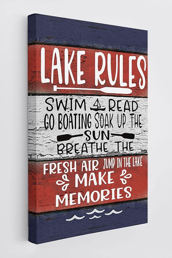 BXFAHZJ Lake Rules Wood Grain Wall Art Canvas Farmhouse Lake Theme 11x14 Inch Prints Decor For Lake House Home Bedroom Gifts For Lake Lover, Lake Housewarming, Lake House Porch Sign Decor