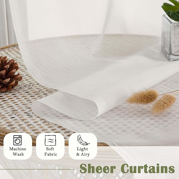Lecloud Ivory Sheer Curtains 120 Inches Long 2 Panels, Extra Wide Farmhouse Elegant Light Filtering Window Curtains, Solid Airy Voile Sheer Curtain for Living Room Balcony Big Windows, 59" W x 120" L