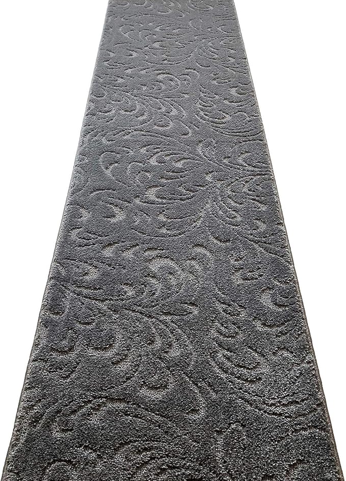 Custom Cut Hallway Runner Rug, Slip Resistant, 26 Inch Wide X Your Choice of Length, Floral Anthracite, 26 inch X 21 feet