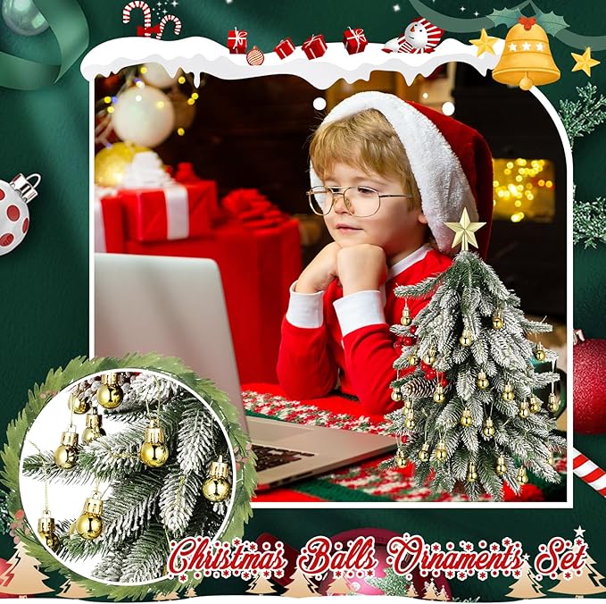 25 Pcs Christmas Balls Ornaments Set Mini Tree Decoration 0. 79 Inch Christmas Ball Tree Topper Star Hanging Ornaments for Party Decoration(Gold)