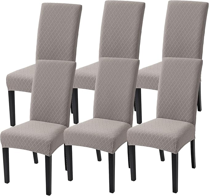 SearchI Dining Room Chair Covers Set of 6, Stretch Jacquard Parsons Chair Slipcovers Removable Washable Kitchen Chair Protector Cover for Dining Room, Hotel, Ceremony (Taupe Rhombus)