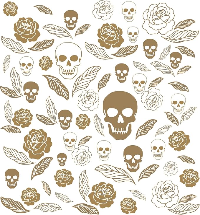 Skull and Rose Halloween Wall Decals,Floral Wall Stickers,Removable Skull Halloween Wall Stickers,Gothic Wall Decals,Suitable for Bedrooms,Living Rooms,Party Scenes,Kindergartens