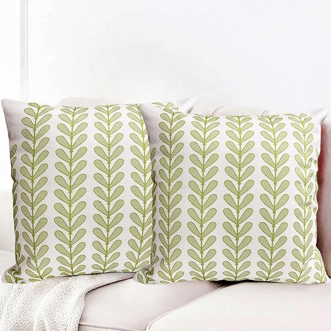 Decorative Throw Pillow Covers Set of 2 Grass Green Pillow Covers 16x16 Inch Throw Pillow Cover Linen Pillowcase Modern Boho Farmhouse Outdoor Pillow Covers for Couch Sofa Bed Living Room