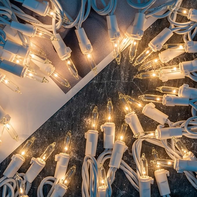 YULETIME 200 Clear Christmas Lights, Pack of 2 Sets 33 Feet 100 Count UL Certified Incandescent String Lights (Clear - White Wire)