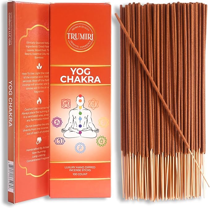 YOG Chakra Incense Sticks - Pack of 100 Insence-Sticks for Chakra Meditation - Made with Natural Raw Ingredients - Scented Inciensos Indian Spiritual Agarbatti Insense