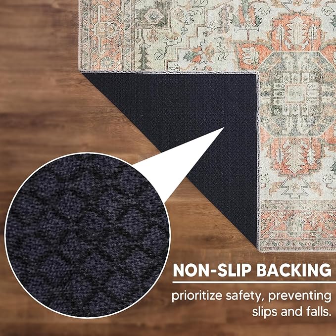 Keen Home Design 2x12 Rug - Machine Washable Runner Rug with Non-Slip Backing, Ideal for Hallway, Entryway, Kitchen, Laundry Room - Vintage, Easy Clean, Durable, Low Pile - (2'6" x 12')