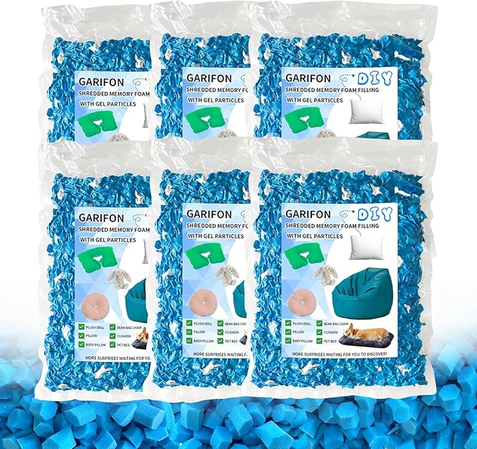 30lbs Bean Bag Filler, Pillow Filler Stuffing, Bean Bag Filling, Shredded Memory Foam Filling, Punching Bag Filler, Foam Refill for Pouf/Ottoman Stuffing/Boxing Bag,Added Gel Particles