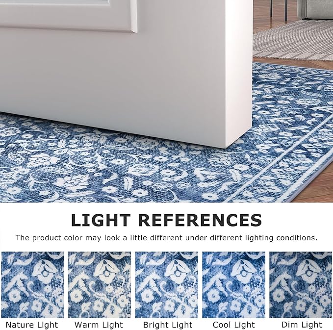 Blue and White Round Rug 5 Ft Rugs for Entryway Washable Circle Entrance Rug Non Slip Round Doormat Indoor Printed Faux Wool Round Front Door Mat Floor Carpet for Backdoor, Bedroom
