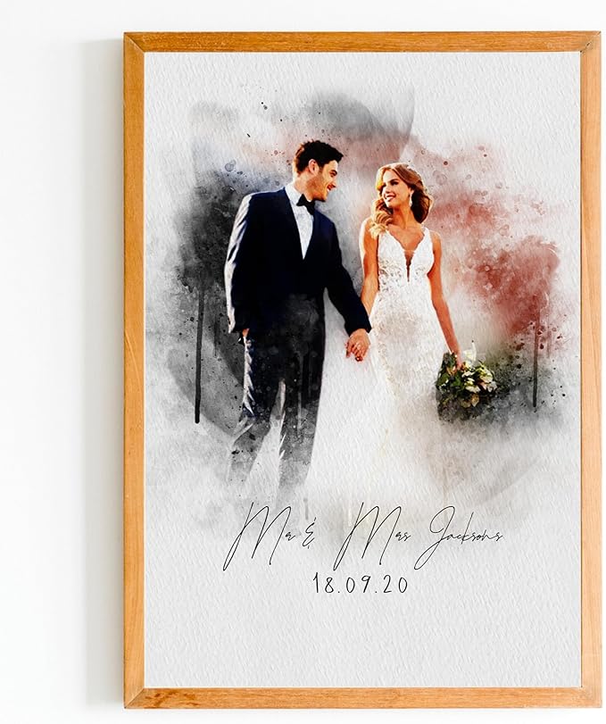 Watercolor Couple Portrait from Photo, Boyfriend Gifts, Girlfriend Gifts, Custom Wedding Anniversary for Wife Husband, Engagement Gift, Painting Picture Frame Canvas Wall Art, Valentines Day