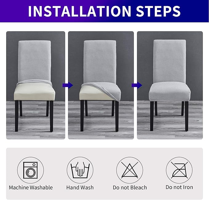 Howhic Stretch Chair Covers for Dining Room Set of 2, Removable Washable Dining Room Chair Covers, Dining Chair Slipcovers Seat Protector, Great Home Decor and Banquet Upholstery (Sliver, 4 Pack)