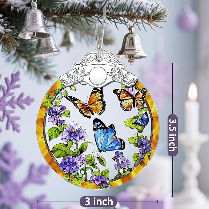 Christmas Ornament, Stained Glass Ornament, Christmas Ornaments for Tree, Hanging Ornaments for Home Decor & Xmas Decorations – Holiday Decor, Gift Ideas, Perfect Holiday & Xmas Gifts - Butterfly