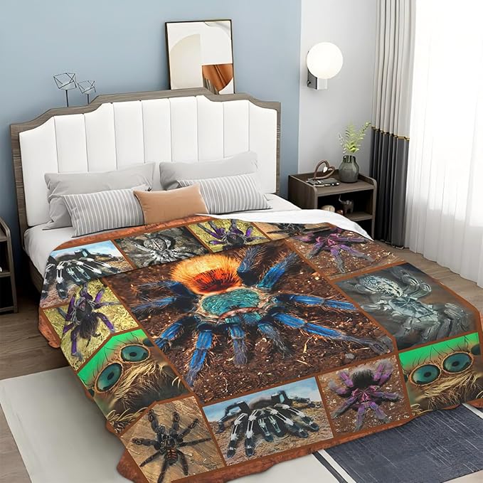 Tijuboni Tarantula Spider Throw Blanket Spider Gifts for Boys Men Girls Women Kids Adults Soft Flannel Fleece Blanket for Couch Sofa Bed Home Decor 50"x60"