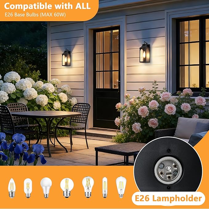 2PK 13" Outdoor Wall Light Fixtures,Matte Black Exterior Light Fixture with Clear Glass Lampshade,Anti-Rust Waterproof Outdoor Sconce Lights Porch Lights for Entryway,Patio,Garage,E26 Socket