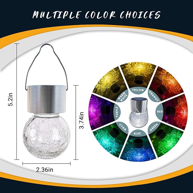 GIGALUMI 16 Pack Solar Hanging Lights for Christmas Decoration - Cracked Glass Solar Lights Outdoor Waterproof for Garden, Yard, Fence, Tree (Warm White)