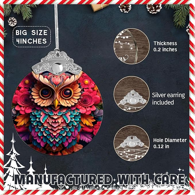 Owl Christmas Ornaments, Owl Ornaments, Colorful Stained Glass Effection, Christmas Decoration, White Elephant Gift for Adults, Christian Present for Her, Funny Gift Idea for Women Who Have Everything