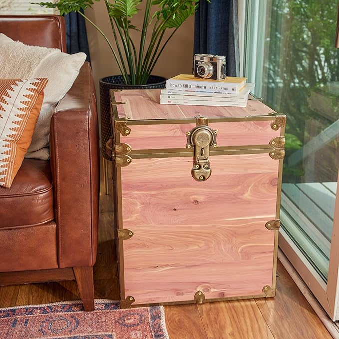 Rhino Trunk & Case Knotty Cedar Chest with Antique Brass Hardware – 20"x20"x24" End Table Storage Box, Coffee Table, End of Bed Trunk or Entryway Storage Bench Furniture – USA-Made, Heirloom Aesthetic