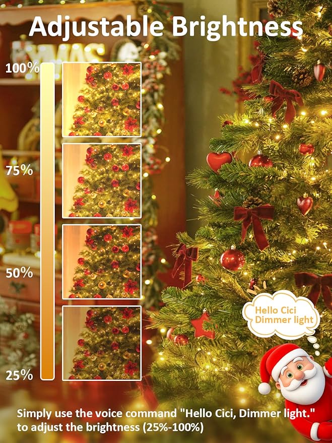 Smart Christmas Lights With Voice Control Indoor Outdoor, Clear Wire 66Ft 200 LED String Lights, Dimmable 12Modes Twinkle Fairy String Light Waterproof for Xmas Tree Wedding Party Bedroom (Warm White)