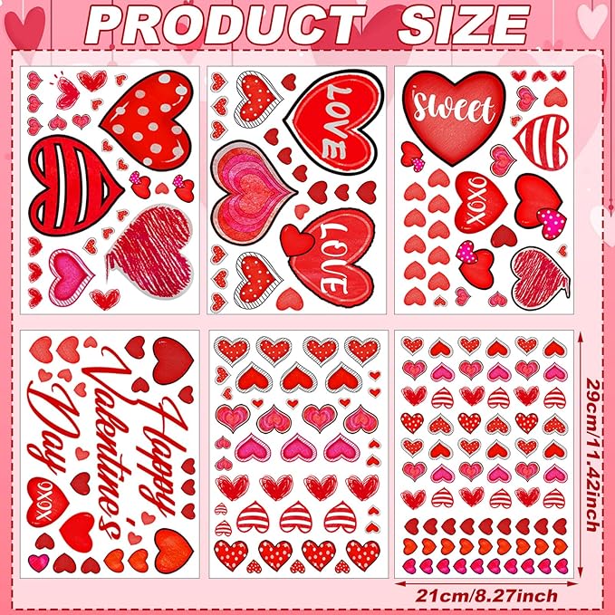 Eersida 214 Pcs Valentine‘s Day Wall Decals Removable Love Heart Wall Stickers Red Heart Window Stickers Wedding Anniversary Romantic Love Decoration for Holiday Kitchen Living Room Home Decor
