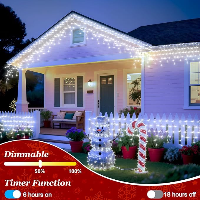 1332 LED 132ft Christmas String Lights Outdoor, 12 Modes Dimmable Curtain Lights with 296 Drops, Waterproof Fairy Lights with Timer for Bedroom Window Holiday Wedding Home Xmas Decor, Warm White