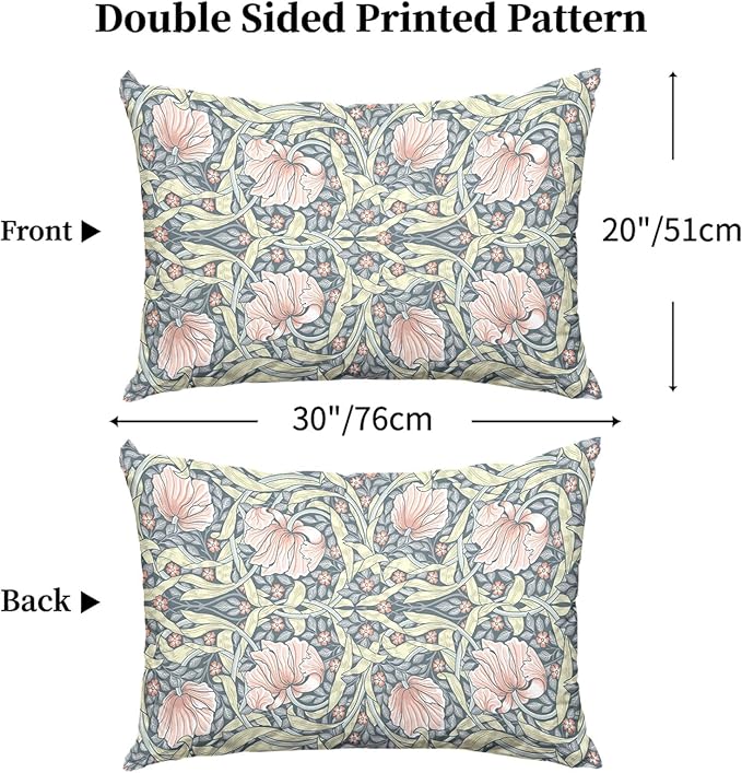 Pink Floral Pillow Protectors with Zipper Standard Size William Morris Flowers Print Pillow Covers Set of 2 Vintage Nature Botanical Pillow Cases Mid Century Modern Bed Pillow Covers 20"x30"