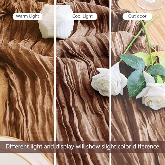 4PCS Table Runner Cheesecloth 10FT Brown Boho Gauze Cheese Cloth Rustic Sheer Table Runners for Wedding Bridal Baby Shower Party Decoration