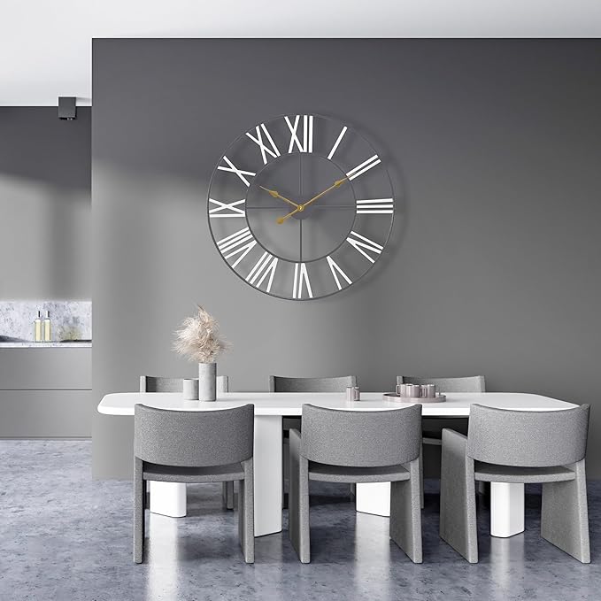 Sorbus Large Wall Clock for Living Room Decor – Easy to Hang 24-Inch Big Wall Clock – Metal Wall Art for Kitchen, Bedroom, Home, Office – Analog Decorative Wall Clock (Black)