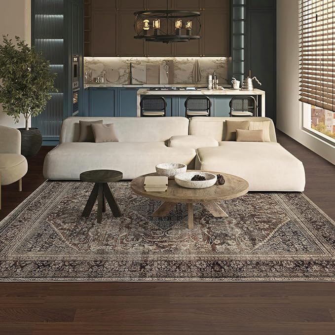 Area Rug 5×7, Large Vintage Boho Rug,Ultra-Soft Low Pile, Washable, Non Slip,Stain Resistant, Printed Carpet for Living Room Bedrooms Playroom Office Kitchen,Oat/Antiquity