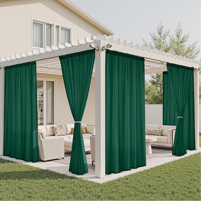 HOMEIDEAS Non-See-Through Dark Green Privacy Semi Sheer Curtains 84 Inches Long 2 Panels Set Light Filtering Curtains for Living Room Bedroom Drapes,W52xL84