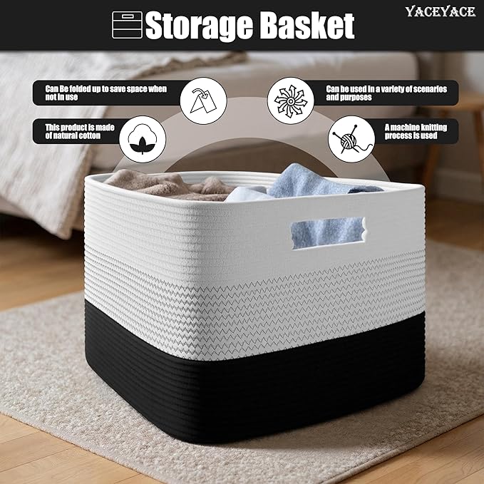 Storage Baskets, 3 Pack Woven Baskets for Storage,Organizing, Decorative, Foldable Fabric Bins with Handles for Toy, Cloth,Bathroom, Bedroom
