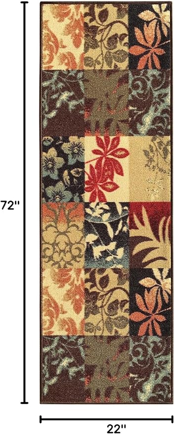 Kapaqua Custom Size Brown Floral Boxes Rubber Backed Non-Slip Hallway Stair Runner Rug Carpet 22 inch Wide Choose Your Length 22in X 6ft