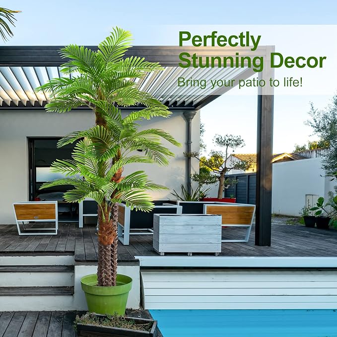 8.5ft Tall Artificial Palm Tree for Outdoors - Triple Phoenix Palm, UV Resistant, Large Fake Silk Palm Tree - Perfect for Patio, Poolside, Home Indoor Aesthetic Decor