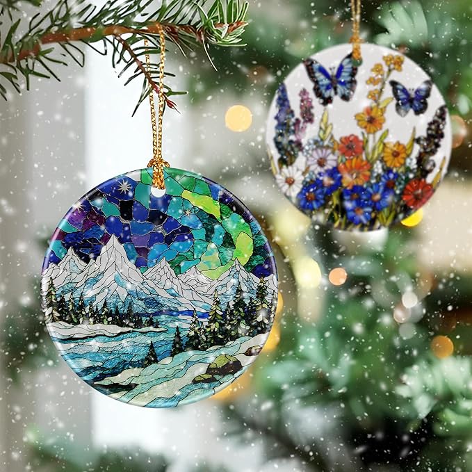 Mountain Landscape Ornament, Christmas Ornament – Christmas Tree Decor, Holiday Decoration, Stocking Stuffer, Festive Gift Idea, Gifts for Nature Lover, Mountain Lover, Friends, and Family