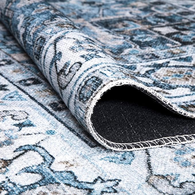 Bloom Rugs Washable Non-Slip 2x3 Rug - Navy Blue Traditional Oriental Area Rug for Living Room, Bedroom, Dining Room, and Kitchen - Exact Size: 2' x 3'