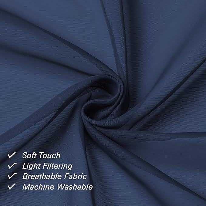 Lecloud Sheer Curtain Panels Set 96" Inches Long, Solid Voile Light Filtering Airy Curtains Window Treatment Drapes for Living Room, 2 Panels Elegant Bedroom Sheer Curtains, Navy Blue, 40" Wx96 L