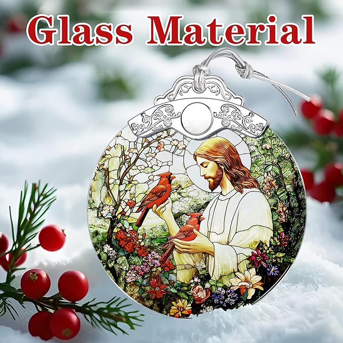 Jesus with Cardinals Ornament – Christmas Ornament & Religious Christmas Decor; Jesus Christ Decoration (Holiday Present, Bauble Present, Memorial Gifts, Gift Idea, Gift Exchange) | Heirloom Keepsake