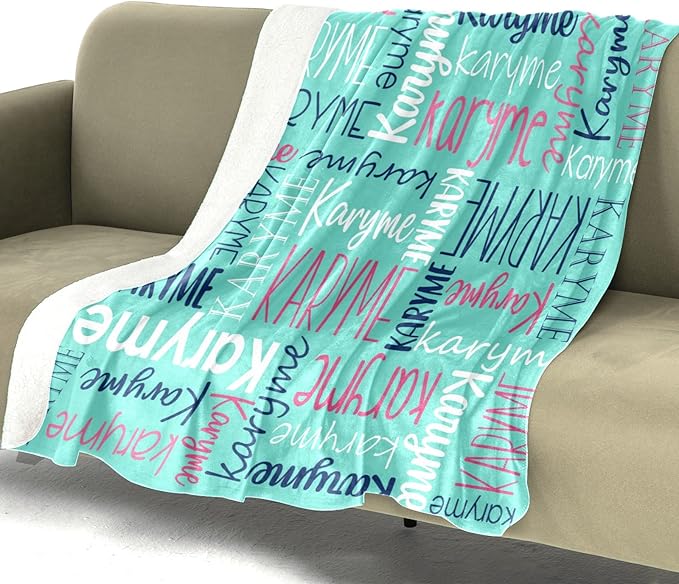 Personalized Blankets with Names Baby Gifts for Girls Boys Custom Soft Fleece and Sherpa Name Blanket for Kids and Adults Birthday for Daughter Son Granddaughter Grandson (Cyan)