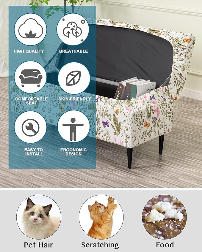 CRFATOP Printed Rectangle Ottoman Stool Cover Stretch Folding Storage Footstool Bench Slipcovers Upholstered Foot Chest Chair Covers Washable Entryway Furniture Protector with Elastic Bands,S,13