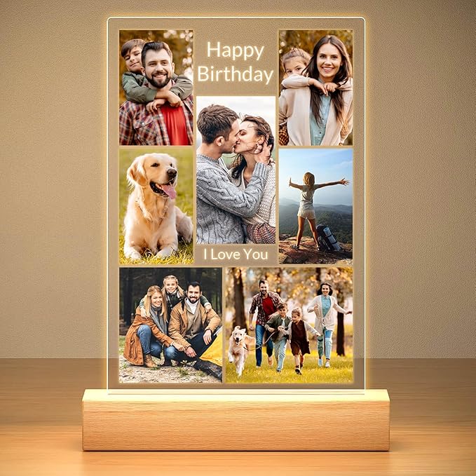 Custom Picture Frame with Photo, Customized Photo Frames with Night Light, Customizable Picture Frame, Personalized Christmas Birthday Gifts for Women Men Her Him Baby Kid Family