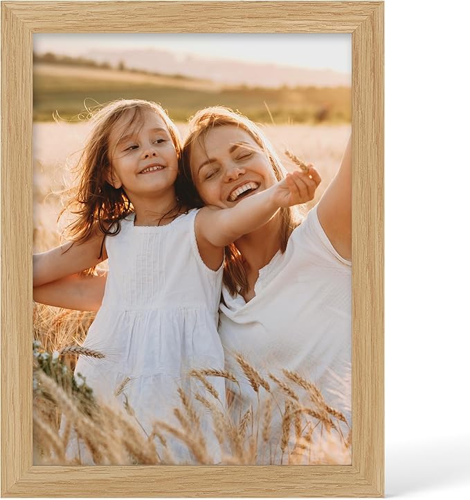 9x12 Picture Frame - 9 x 12 Photo Frame Made of Solid Oak Wood and Real Glass,Display Picture 2 Opening 5x7 with Mat or 9x12 Without Mat for Wall & Tabletop(Color Natural Oak)