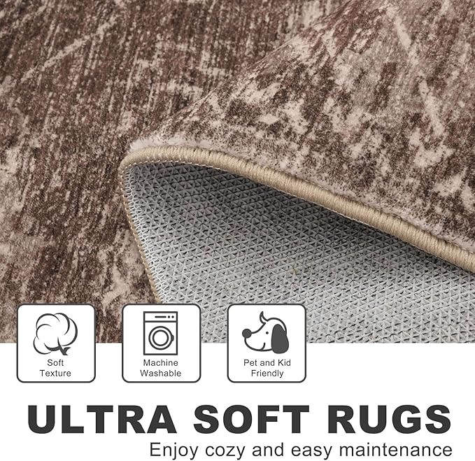 KILOCOCO Boho Entryway Rug 3x5 Area Rug Washable Non Slip Throw Rugs Soft for Kitchen Living Room Dining Bedroom Geometric Moroccan Carpet, Rust Red