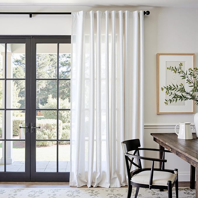 jinchan Linen Blend Curtain 96 inch Length 1 Panel for Bedroom Living Room, Floor to Ceiling 84 inch Wide Farmhouse Drape with Rod Pocket Back Tab(84W x 96L, Off White)
