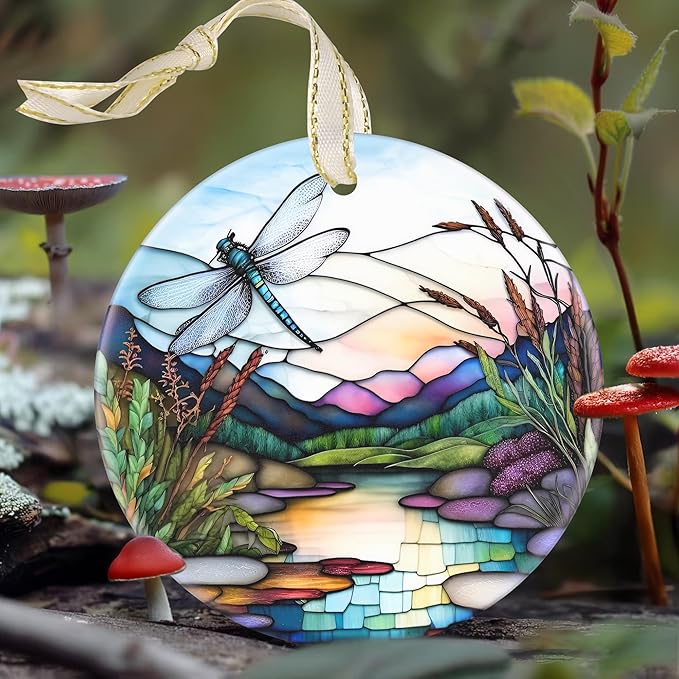 Touber Dragonfly Christmas Ornament, 3.5 Inch Ceramic, Sophisticated Style, Hanging Christmas Tree Decor, Gift Idea