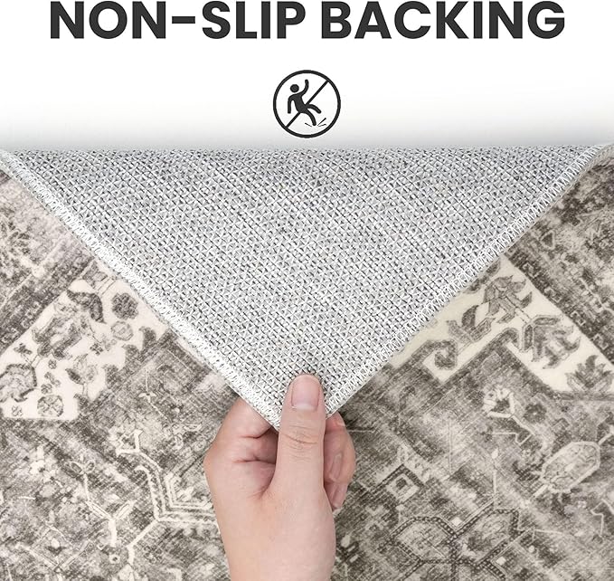 2x6 Runner Rug for Hallways, Taupe Non-Slip Printed Washable Kitchen Runners, Vintage Boho Rugs with Non-Shedding, Medallion Floor Carpet for Laundry Bedroom Entryway