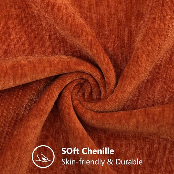 decorUhome Chenille Rust Throw Pillow Covers 22x22 Inch Set of 2, Decorative Soft Couch Pillow Covers Solid Dyed Accent Farmhouse Neutral Square Pillow Cases for Sofa