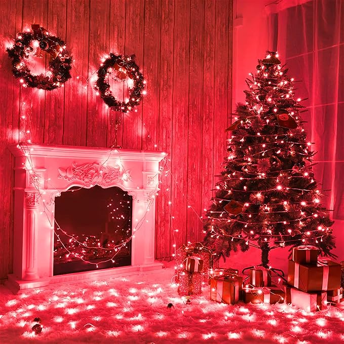 200 LED Red Christmas Lights 66ft String Lights Indoor 8 Modes Clear Wire Connectable Waterproof Plug in Twinkle Fairy Light for Bedroom Indoor Outdoor Christmas Tree Decorations