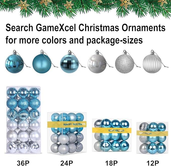 Baby Blue 3.2" Large Christmas Balls - Christmas Tree Decoration Ornaments Shatterproof Hanging Balls for Birthday Halloween Holiday Wedding Decorations Set of 24pcs